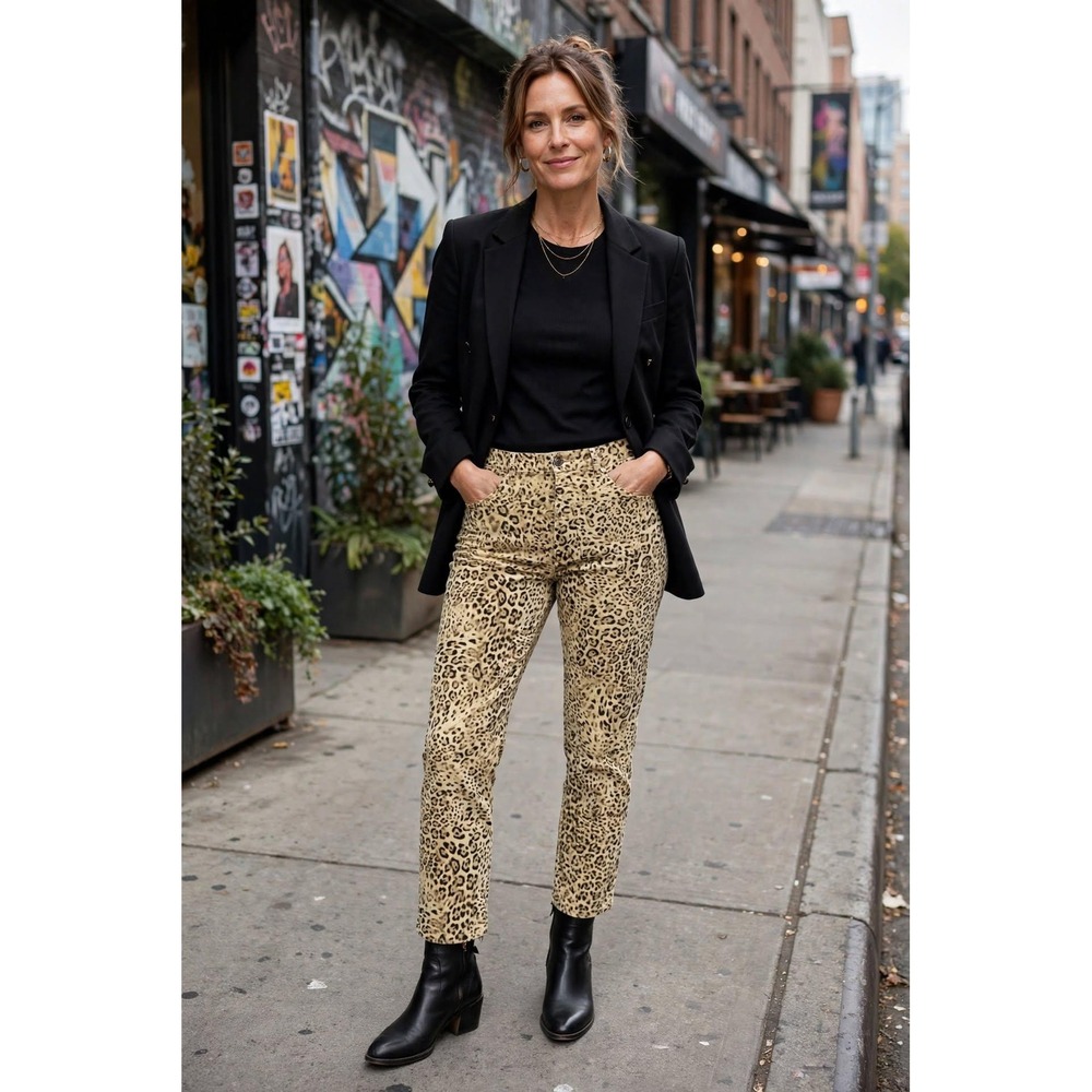 Jones New York Jeans Womens 16W Sutton Straight Cheetah Print Corduroy Pants